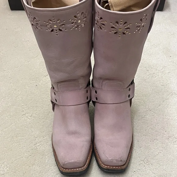 Frye Lilac/Pink Harness 12R Leather Heeled Boots - Picture 2 of 8